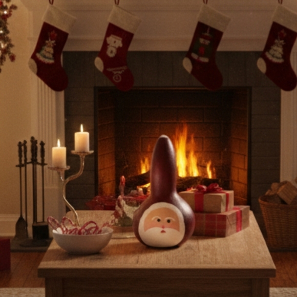 Hand Painted Gourd Santa Vintage Rattle Anthropomorphic - Picture 1 of 5